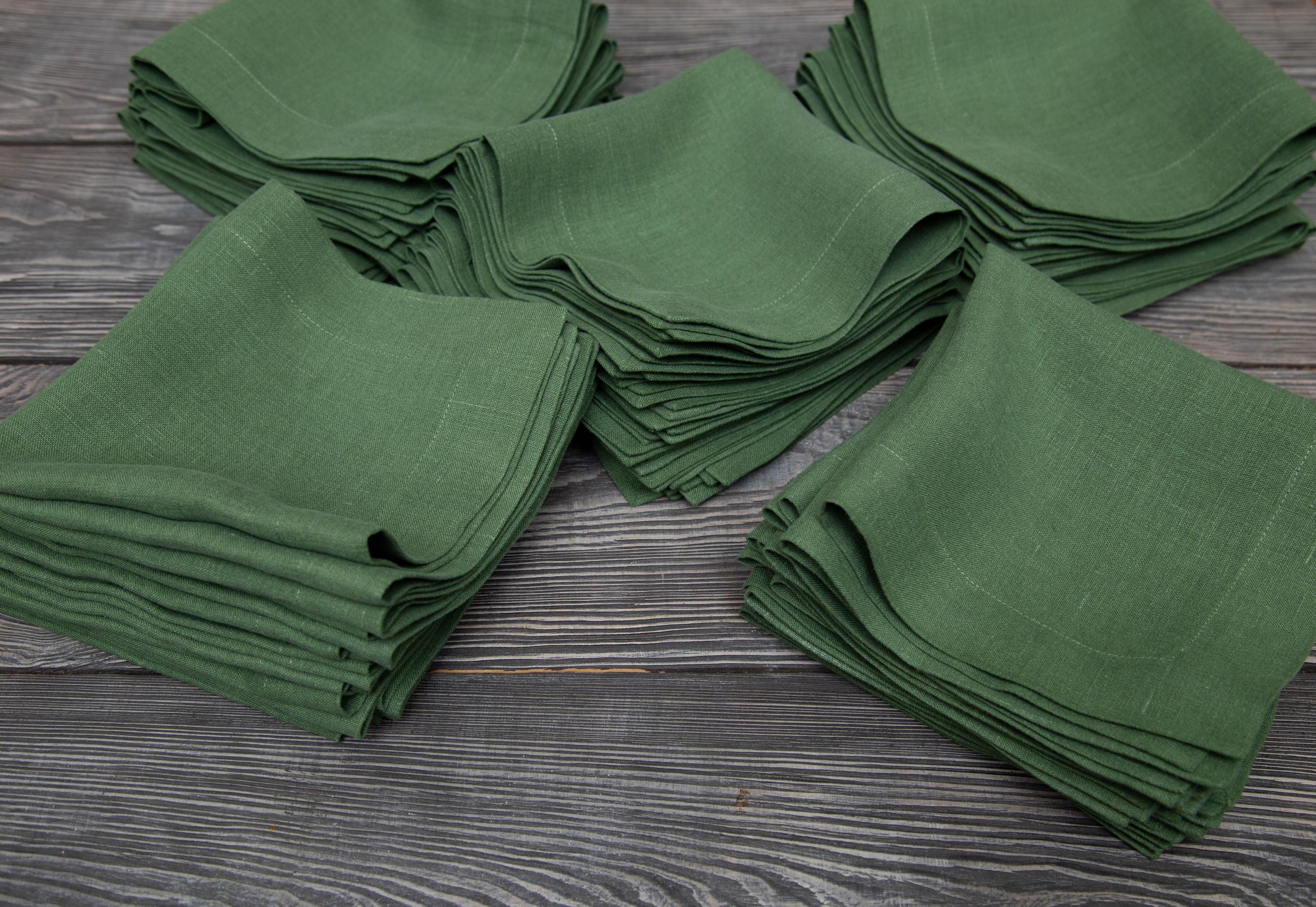 卸売セット 200枚 リネン ディナーナプキン フォレストグリーン 16x16