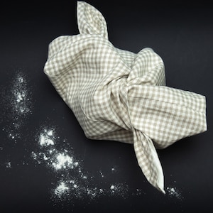 Origami Bag gingham - Linen Bento Bag double-Layer - Zero Waste Food Storage - Handmade checked bread bag - Japanese Reusable gift wrap