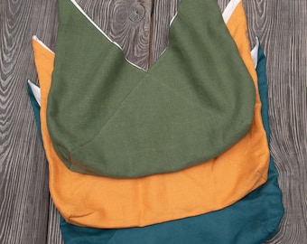 Set de 3 bolsas bento de lino de doble capa - Bolsa origami menta - Almacenamiento de alimentos cero residuos - Bolsa de pan hecha a mano - Papel de regalo reutilizable estilo japonés