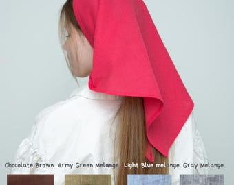 Pañuelo para el cabello de lino rojo: Pañuelo triangular para la cabeza hecho a mano