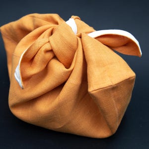 Origami Bag Amber color - Linen Bento Bag double-Layer - Zero Waste Food Storage - Handmade bread bag  - Japanese style Reusable gift wrap