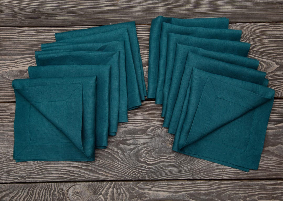 卸売セット 200枚 リネン ディナーナプキン ティール 16x16インチ