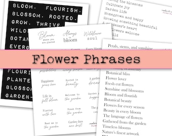 Flower Phrases Printable | Art Journal Ephemera (8.5x11in Digital Download)