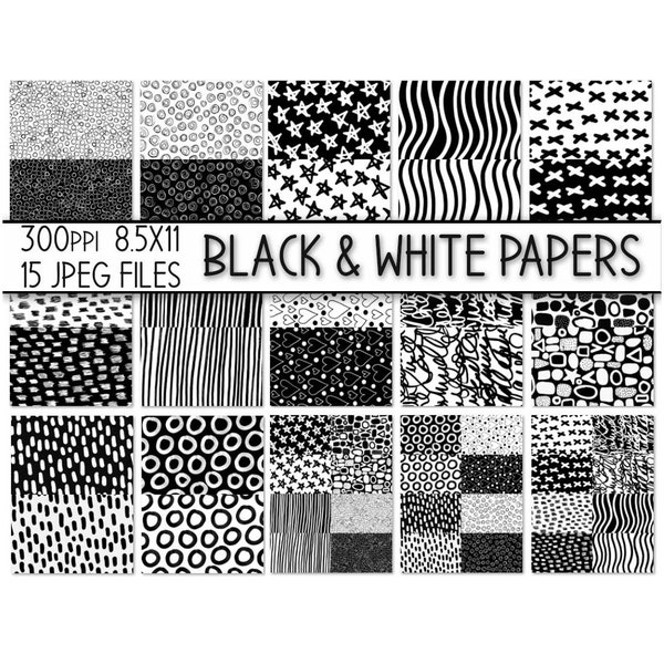 Printable Black & White Art Papers - Collage -  Art Journal Printable - Junk Journal | Mixed Media