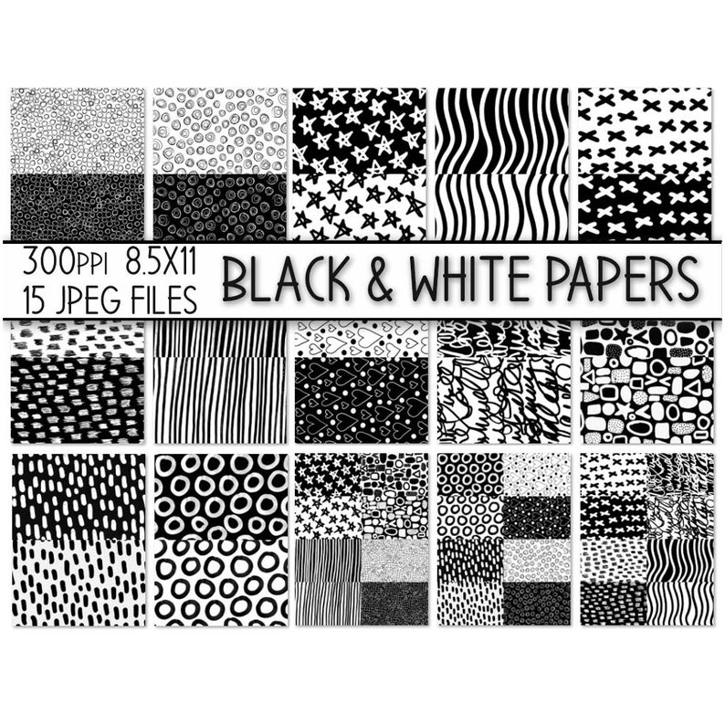 Printable Black & White Art Papers Collage Art Journal Etsy