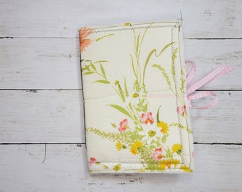 J14 Handmade Junk Journal: Vintage Floral Quilted Cover, Stitched Pockets