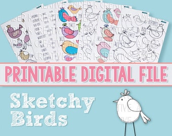 Sketchy Birds - Clip Art stampabile Digi Stamps