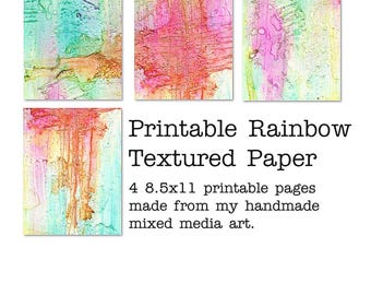 Printable Textured Rainbow Mixed Media Papers - Art Journal Printable - Junk Journal Art Papers