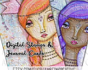 Mixed Media Girl Digi Stamps &  Journal Cards -  Vivi