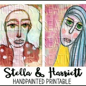 Visages imprimables - Stella & Harriett - Art Journal - Art mural - Junk Journal - Cartes de vœux - Éphémère - Printable Girls