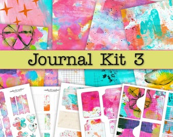 Journal Kit 3 - Mixed Media Printable - Junk Journal Art Papers