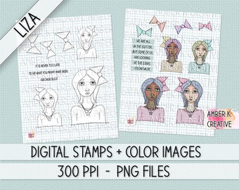 Digi Whimsical Face Stamp & Art Journal Printables → Mixed Media Girl → Liza → Face Stamp