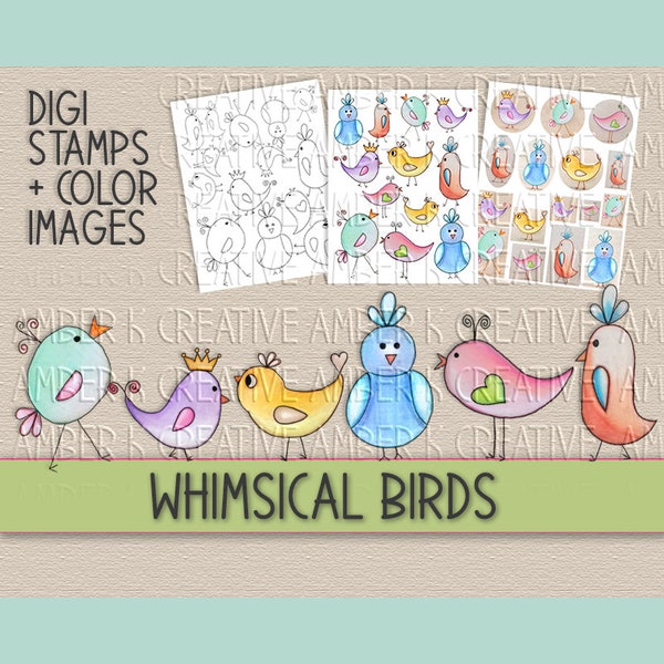 Digi Stamps & Art Journal Printables → Whimsical Birds