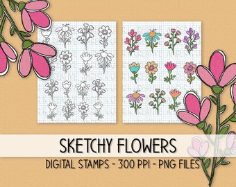 Sketchy Flowers Digital Stamps -  Art Journal Printables