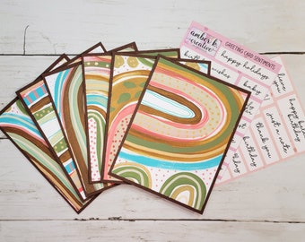 Hand-Painted Rainbow Greeting Card Set + Sentiment Stickers | Birthday Cards | Invitations | Thank You Cards