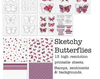 Sketchy Butterflies Digital Stamps and Paper Kit