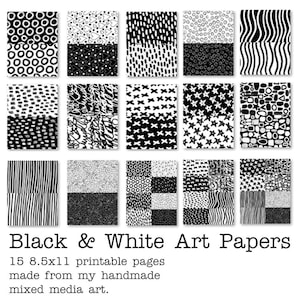 Papeles de arte en blanco y negro: Collage imprimible, diario basura (PDF)