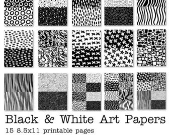 Black & White Art Papers: Printable Collage, Junk Journal (PDF)