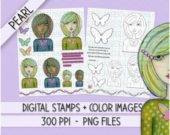 Digi Stamp & Art Journal Printables → Mixed Media Girl → Pearl → Face Stamp