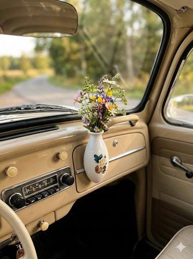 花瓶・フラワースタンド Flower Base Belgium Vintage Vintage VW Beetle & VW Bus Flower Vase – High-fired Semi