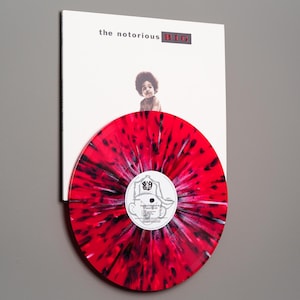 May include: A red and black vinyl record with a white label featuring a black and white image of a young man. The record is titled "The Notorious B.I.G."