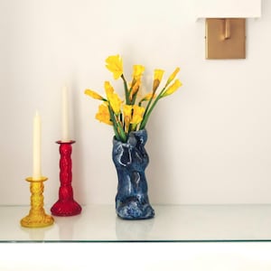 Handmade Ceramic Vase – Abstract Female Form Sculpture in Deep Blue Glaze