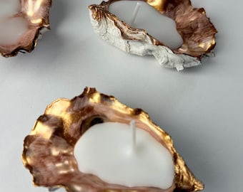 Oyster Shell Candle Favors: Coastal Wedding Table Decor
