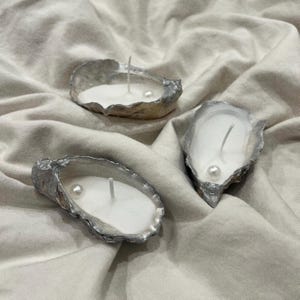 Handmade Oyster Shell Candle with Pearl: Coastal Wedding Decor