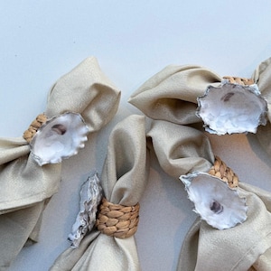 Oyster Shell Napkin Rings (Set of 4): Coastal Beach Wedding Decor