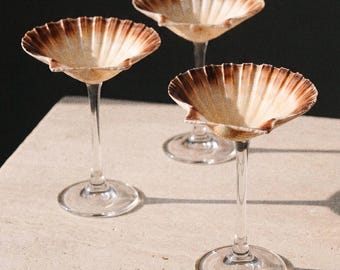 Scallop Shell Glasses Oyster Bar Decor Seafood Serving Cups Coastal Entertaining Shell Tableware Set of 2