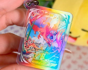 Miniature Charizard Pokémon TCG Pocket Card Holographic Acrylic Keychain
