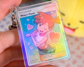 Holographic acrylic keychain of Trainer Misty's Favor card 235 Pokémon TCG miniature