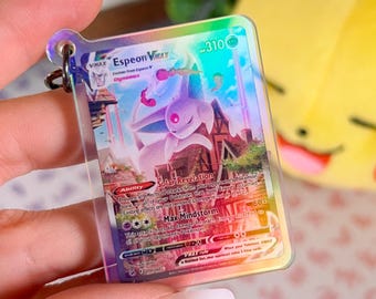 Miniature Espeon VMax 270 Fusion Strike Pokémon TCG Card Holographic Acrylic Keychain
