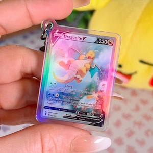 Llavero holográfico acrílico de carta Dragonite V 192 Evolving Skies Pokémon TCG en miniatura