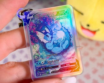 Vaporeon Card Holographic Acrylic Keychain SWSH182 Promo Pokémon TCG Miniature