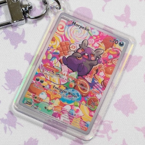 Llavero holográfico acrílico de carta Morpeko 206 Paradox Rift Pokémon TCG en miniatura