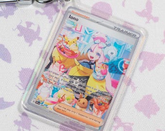 Miniature Holographic Acrylic Keychain of Trainer Card Iono 269 Paldea Evolved Pokémon TCG