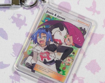 Jessie & James 68 Hidden Fates Team Rocket Pokémon TCG Miniature Card Holographic Acrylic Keychain