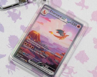 Holographic acrylic keychain of Charizard card ex 199/165 SAR Pokémon 151 MEW Special Illustration Rare TCG miniature