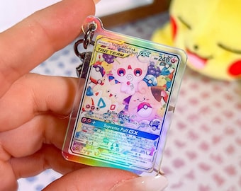 Miniature Togepi Cleffa Igglybuff GX 143a Cosmic Eclipse Pokémon TCG Card Holographic Acrylic Keychain