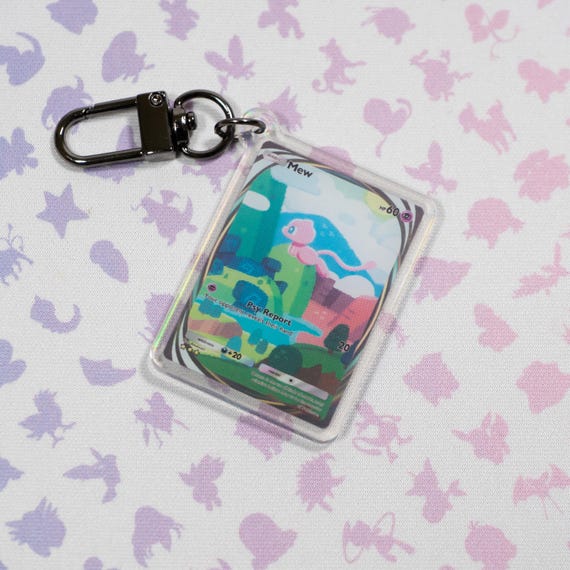 Llavero holográfico acrílico de carta Mew Pokémon TCG Pocket en miniatura