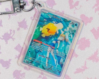 Holographic acrylic keychain of Misty's Psyduck card 193/182 Destined Rivals Pokémon TCG miniature