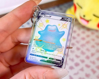 Ditto V SV118 Shining Fates Pokémon TCG Card Holographic Acrylic Miniature Keychain