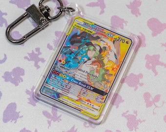 Reshiram & Zekrom GX 222 Cosmic Eclipse Pokémon TCG Card Holographic Acrylic Miniature Keychain