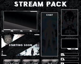 Dark Anime Twitch Stream Pack – Animated Overlays, Screens, Panels, Webcam, Chat | OBS Overlay Package