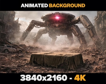 Animowane tło do talk-show VTuber – Sci-Fi Mech Battlefield 4K (do pobrania cyfrowego)