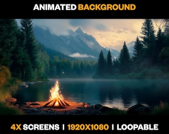 Animated Background | Lake Campfire | Misty Mountains | Peaceful Forest | Twitch | Stream | Zoom | Vtuber | Live Wallpaper