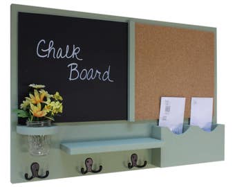 Mail Organizer -  Message Center - Chalk Board - Cork Board -  Coat Rack - Mason Jar - Coat Hooks
