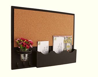 Cork Board Message Center, Mail and Key Holder, Mason Jar, Bulletin Board, Mail Organizer, Letter Holder - Organizer - Key Rack