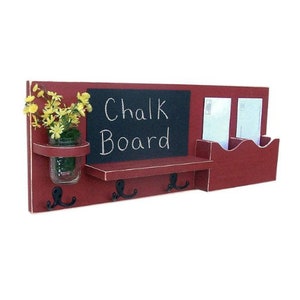 Chalkboard Mail Organizer Mason Jar Mail and Key Holder Chalk board Key Hooks Coat Rack Wood image 1